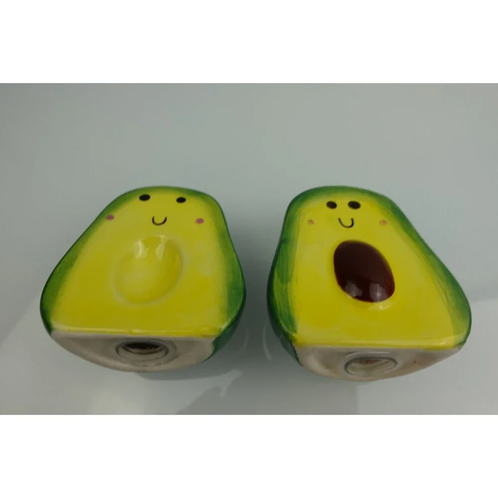 New Avocado Salt & Pepper Shaker Set NIB Novelty Fruit Male Female